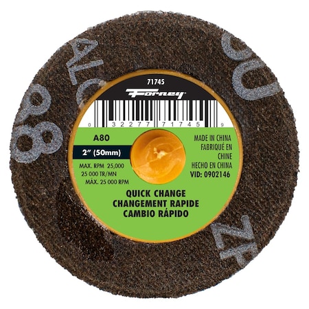 Forney Quick Change Sanding Disc, 2 in, 80 Grit 71745